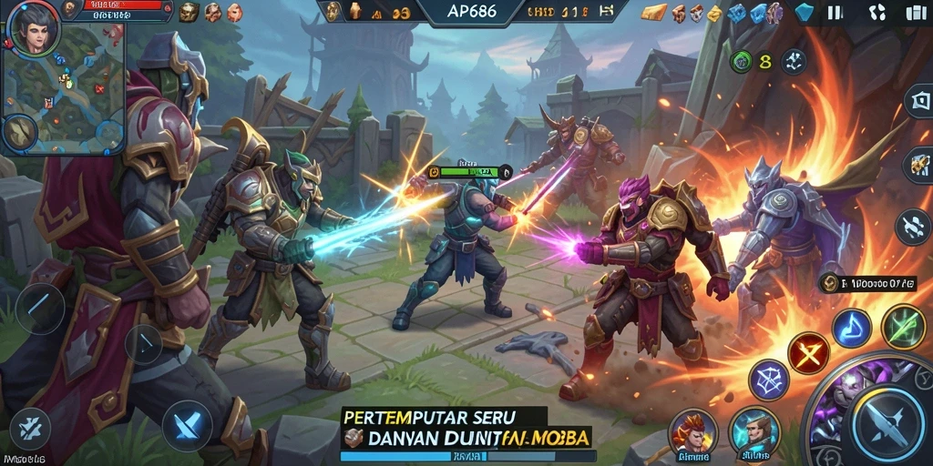 Tampilan pertarungan seru dalam gameplay MOBA AP686.