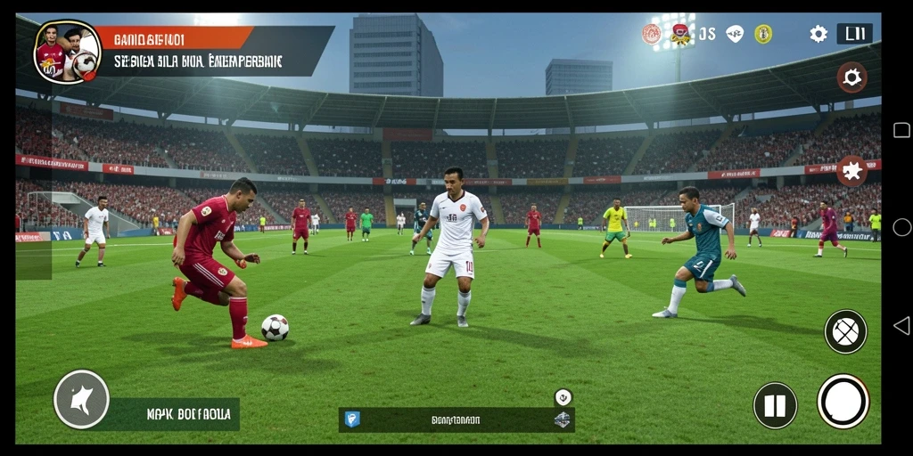 Tampilan gameplay mendebarkan di lapangan sepak bola.