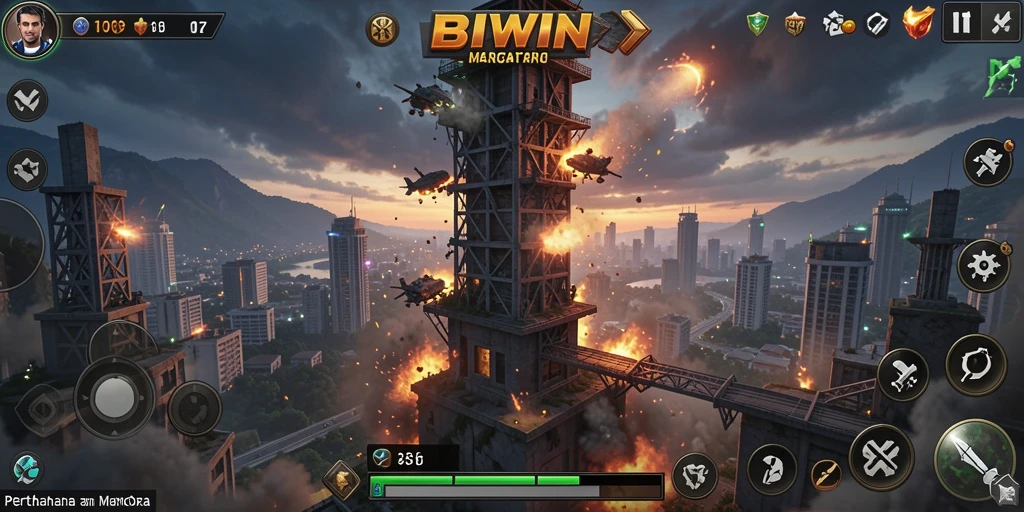 Tampilan gameplay BIWIN yang menegangkan dalam Tower Defense.