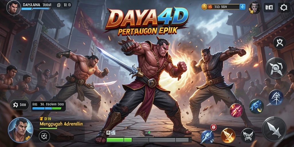 Tampilan gameplay DAYA4D menampilkan pertarungan karakter yang intens dan memukau.