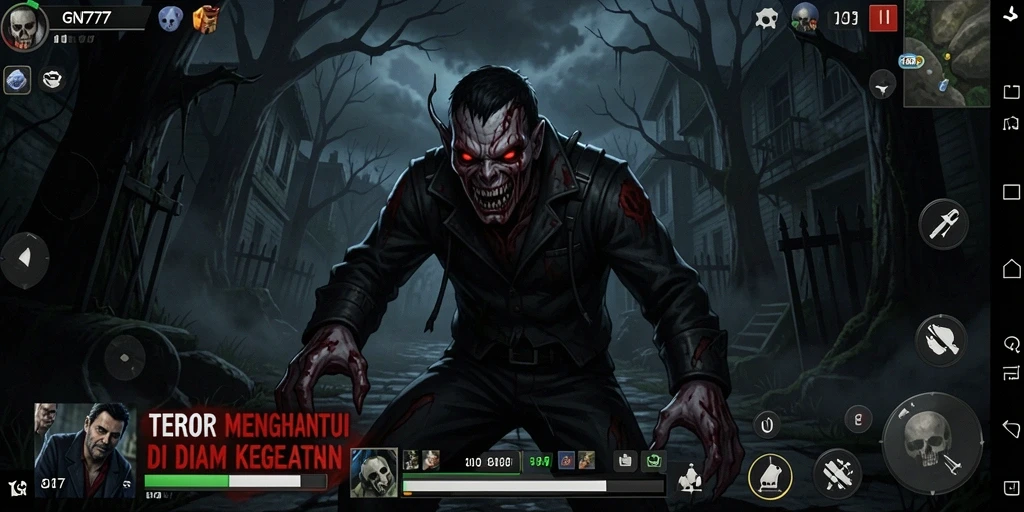 Screenshot gameplay GN777 menampilkan suasana Horror yang mencekam.