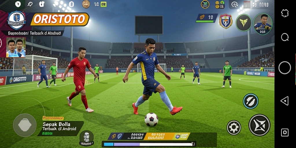 Tampilan gameplay seru di lapangan sepak bola.