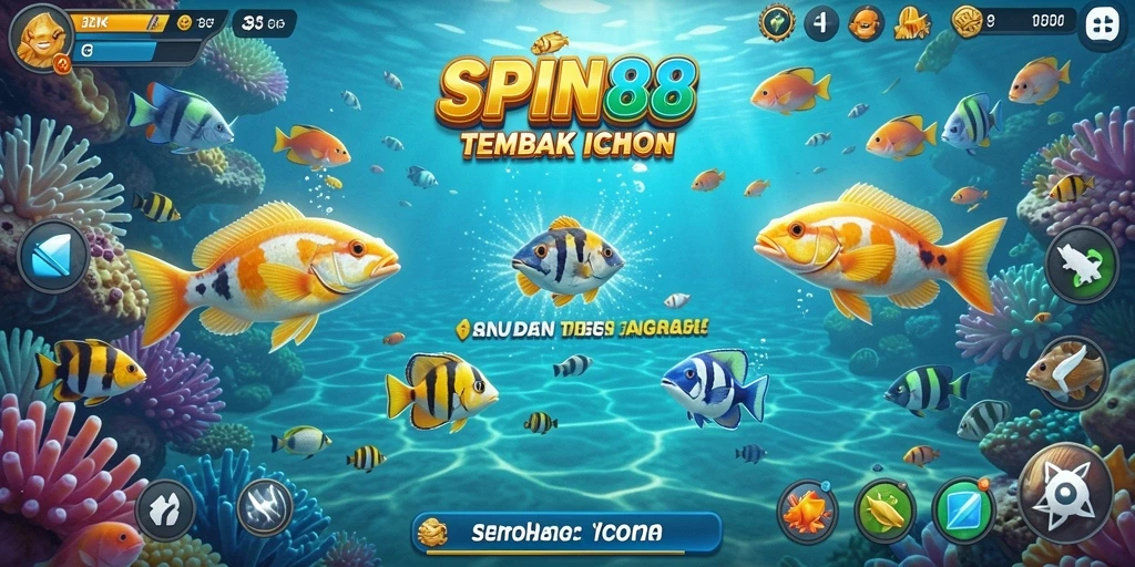 Screenshot SPIN88 menampilkan aksi menembak ikan yang seru.